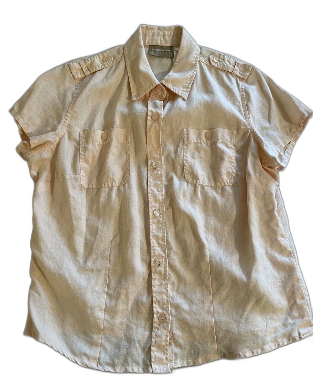 Liz Claiborne Liz Wear Shirt Women Size XL Peach Linen Short Sleeve